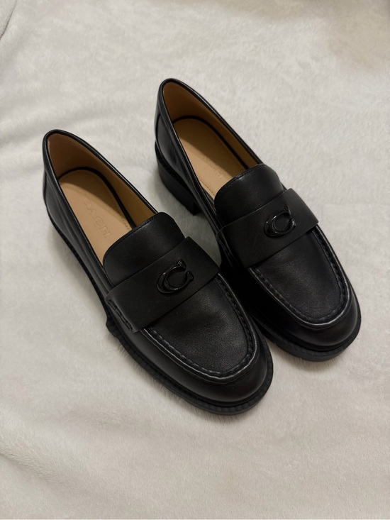 Coach Shoes - Coach Black Leather Penny Loafers with Signature Logo